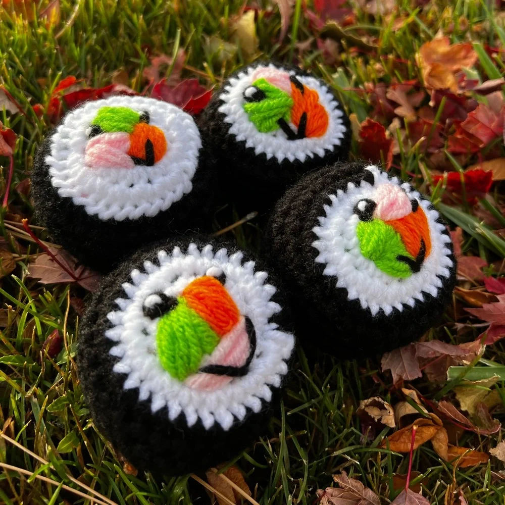 Hand Crocheted Set of 4 Happy Little Sushi Rolls Plushies! - Picture 1 of 15